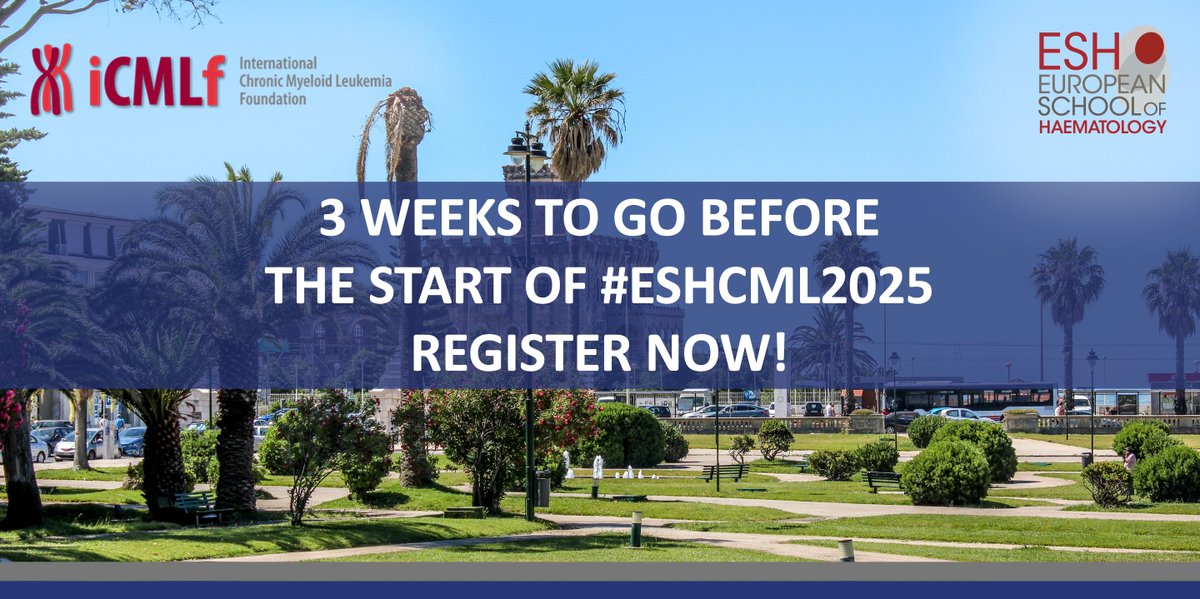ESHaematology's tweet photo. 📣ONLY THREE WEEKS LEFT BEFORE #ESHCML2025
DON’T MISS THE OPPORTUNITY, REGISTER NOW ➡https://t.co/Q84gZ5sDy5
ESH-#iCMLf 27th John Goldman Conference on #CMLsm
Oct. 10-12, 2025 in Estoril, Portugal
Chairs: @GCC_Cortes, @timhughesCML, Daniela S. Krause
#ESHCONFERENCES #Haematology https://t.co/5O9P1BbvEf