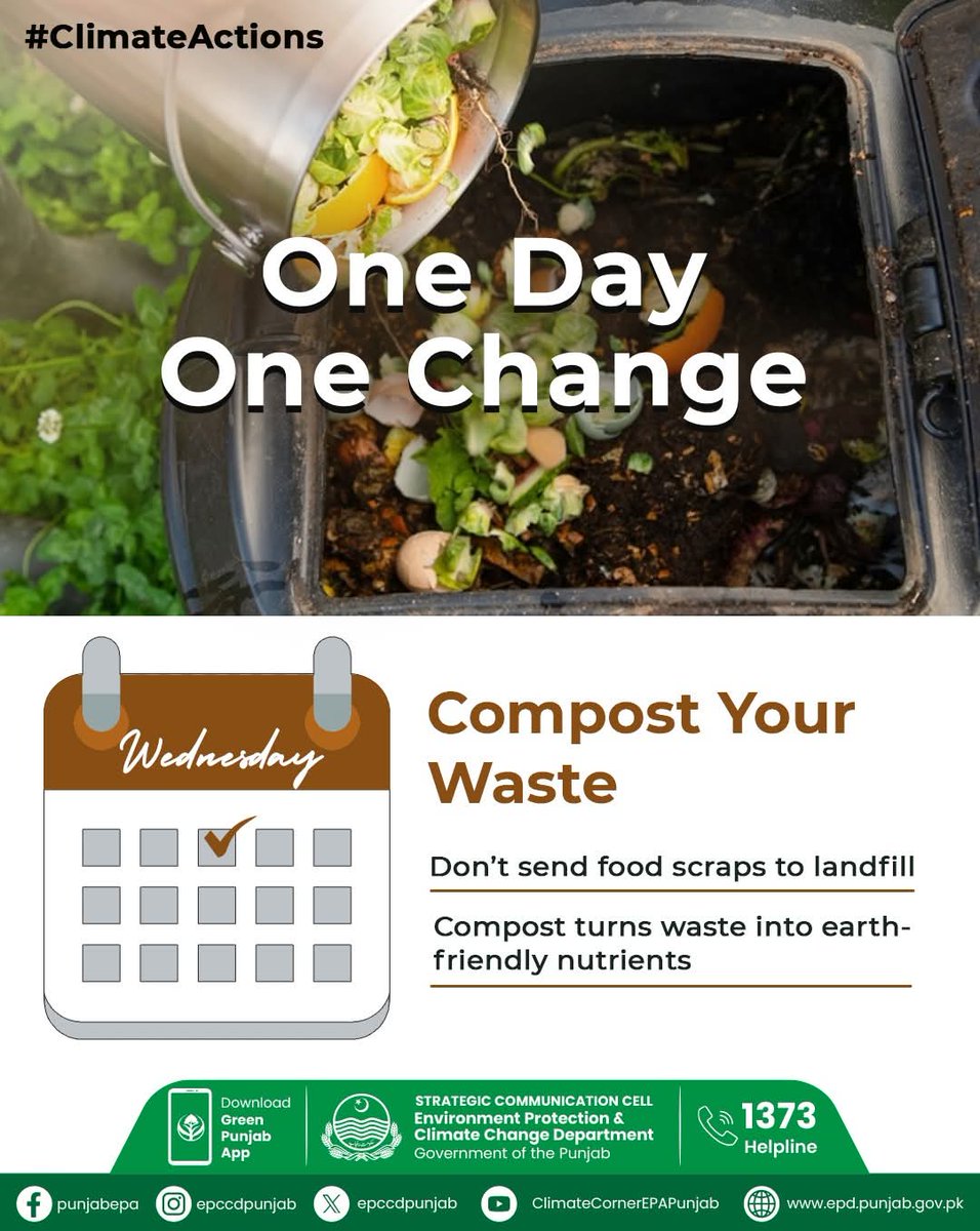 EPCCDpunjab's tweet image. 🌍♻️ One Day, One Change!

This Wednesday, let’s compost our food waste instead of sending it to landfills. 🍎🥬

#ClimateActions #Im4Climate #CleanGreenPunjab #SmogFreePunjab #MaryamNawaz4Climate