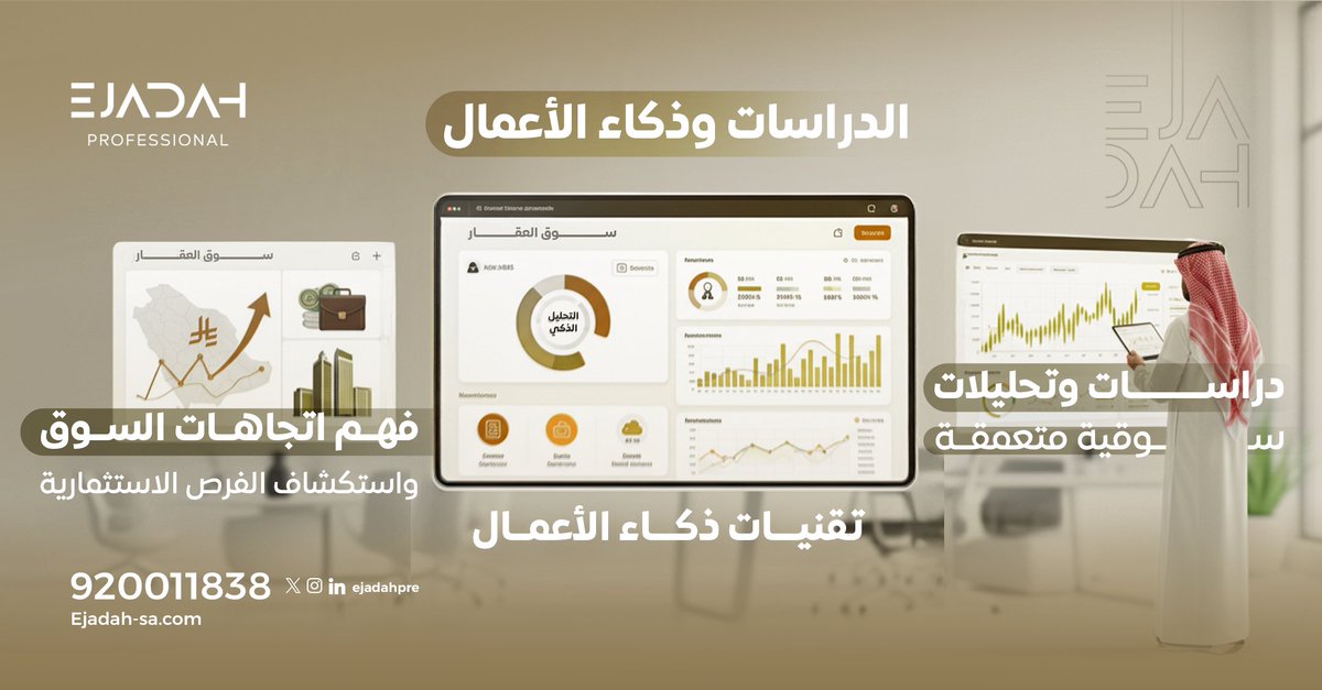 ejadahpre's tweet photo. الدراسات وذكاء الأعمال

دراسات وتحليلات سوقية متعمقة نعتمد فيها على تقنيات ذكاء الأعمال، بهدف توفير رؤى استراتيجية تساعد المستثمرين على فهم اتجاهات السوق، واستكشاف الفرص الاستثمارية، ودعم عملية اتخاذ القرار
 
#إجادة_المهنية
#لأن_التفاصيل_تهم
#الدراسات
#ذكاء الأعمال https://t.co/xSW1jE7VCK