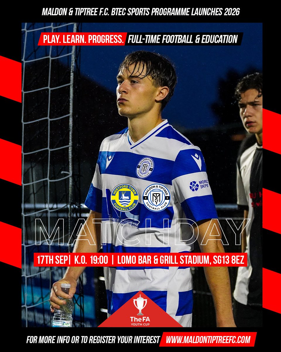 MATCHDAY 🏆✨

🆚 <a href="/HertfordTownFC/">Hertford Town FC</a> 
🏟️ Lomo Bar &amp; Grill Stadium
⏰ K.O. 19:00
🏆 FA Youth Cup