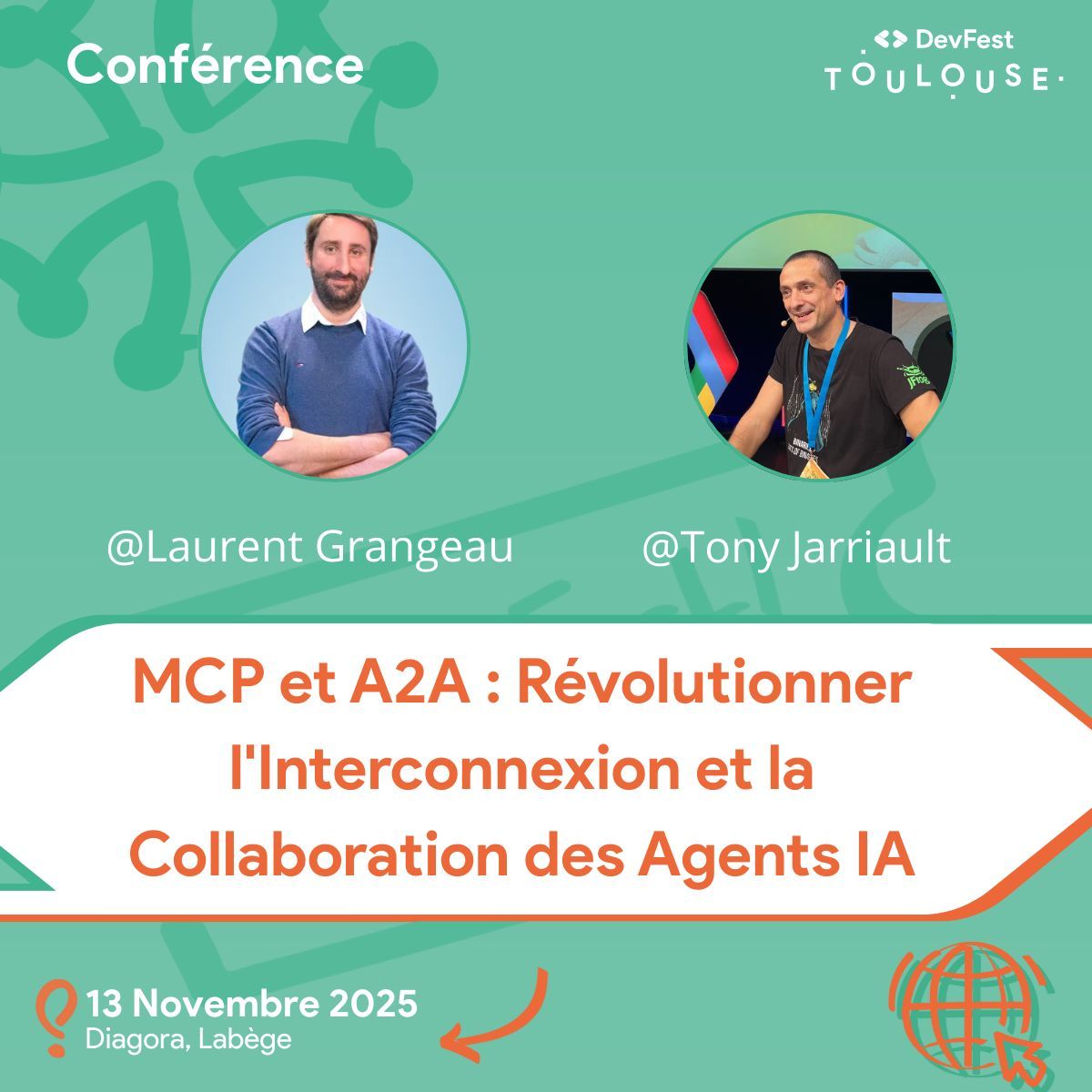 DevFest Toulouse (@devfesttoulouse) on Twitter photo MCP et A2A : Révolutionner l'Interconnexion et l'Automatisation des Applications , par Laurent Grangeau <a href="/laurentgrangeau/">Laurent Grangeau 🇫🇷🐳☁️⚡</a> et Tony Jarriault <a href="/JarriaultTony/">Tony Jarriault</a>
C'est au Devfest Toulouse 2025 : buff.ly/eNWhTUH MCP et A2A : Révolutionner l'Interconnexion et l'Automatisation des Applications , par Laurent Grangeau <a href="/laurentgrangeau/">Laurent Grangeau 🇫🇷🐳☁️⚡</a> et Tony Jarriault <a href="/JarriaultTony/">Tony Jarriault</a>
C'est au Devfest Toulouse 2025 : buff.ly/eNWhTUH