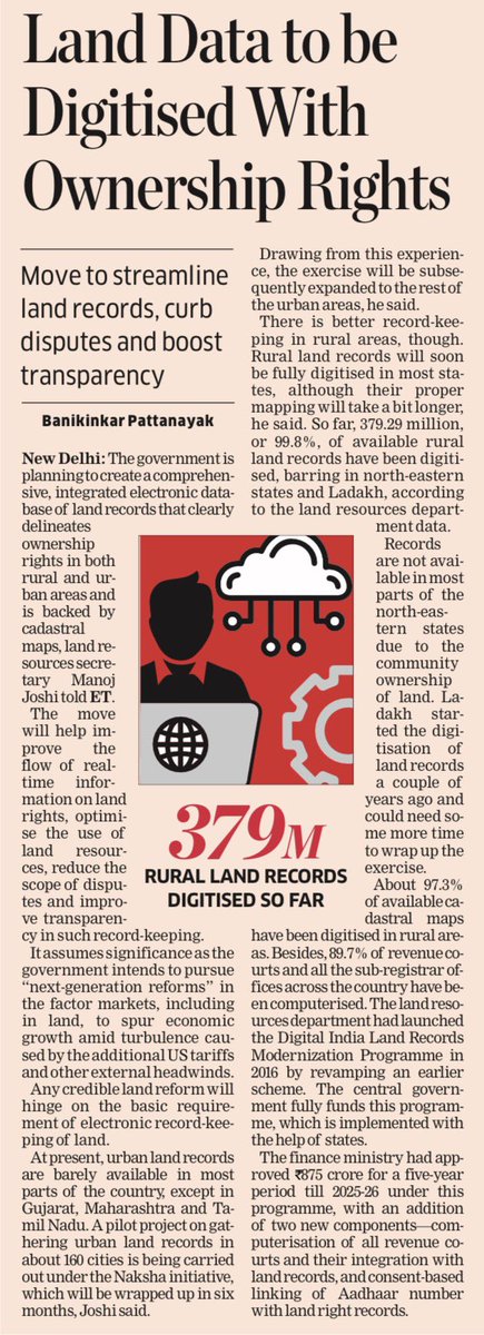 omahuja's tweet image. India steps up digital land reforms! 379M rural land records already digitised, aiming for full ownership rights &amp;amp; seamless access. This boost in transparency will curb disputes, streamline transactions, and power next-gen growth. #DigitalIndia #LandReforms #RealEstate #Property