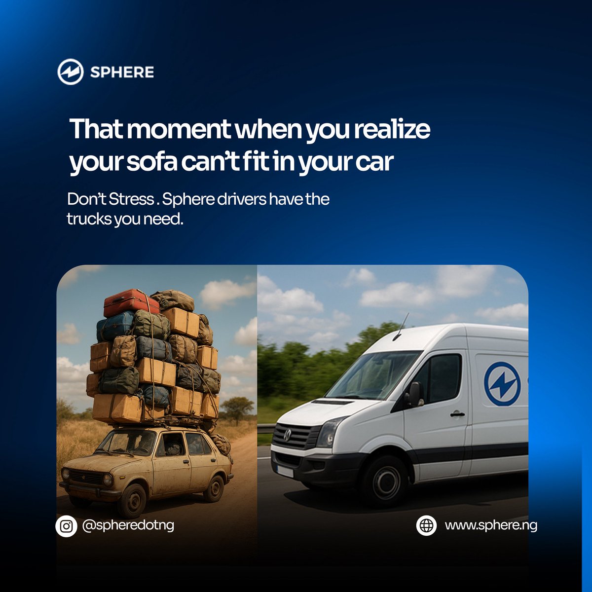 SphereNG's tweet photo. When you come to this quiet realization, next step is to call Sphere 😌 not to overload your poor vehicle.
#SphereNg https://t.co/3itUtECV4L