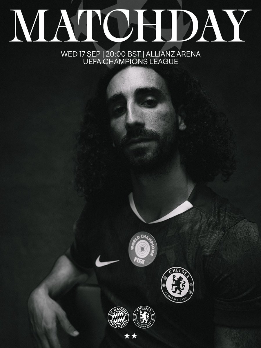 CFCDailyMail's tweet image. 🔵 MATCHDAY 🔵

UCL – Group Stage

🆚 Bayern Munich vs Chelsea  

📍 Allianz Arena, Munich  

🕗 Wednesday, 17 September | 20:00 BST
  
💬 Drop your score predictions below  
🧠 #CFC #UCL #BayernChelsea #Chelsea #ChelseaFC #ChelseaFans #ChampionsLeague #LondonIsBlue #KTBFFH