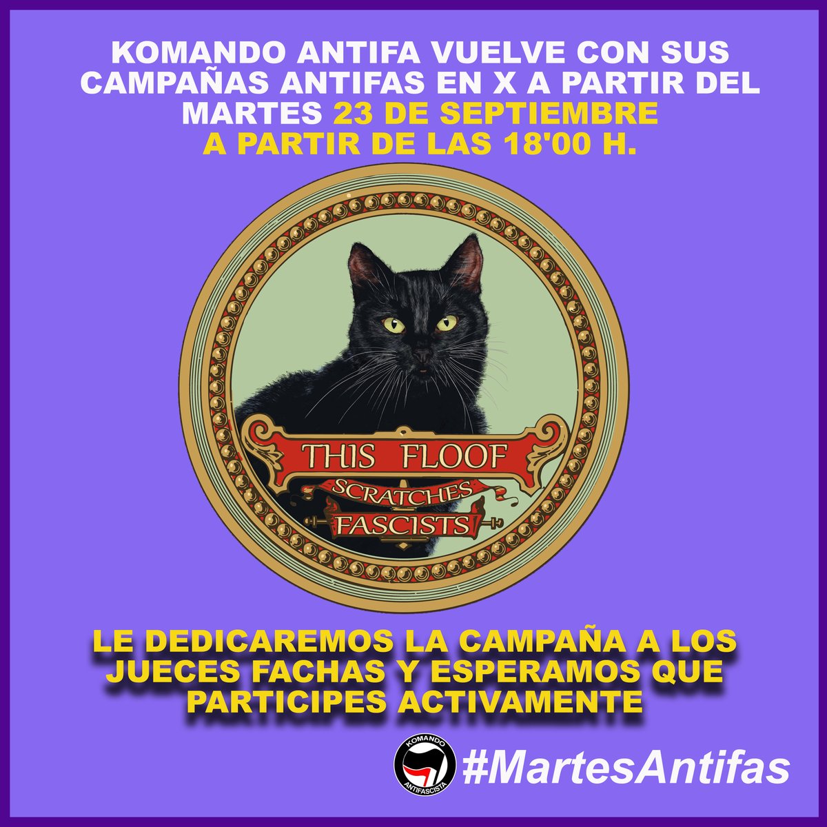 El martes 23 de septiembre le vamos a poner la cara 'colorada' a los jueces fascistas y prevaricadores. Animate y participa con el # de Komando Antifa. Recuerda, martes 23 de septiembre a partir de las 18'00h