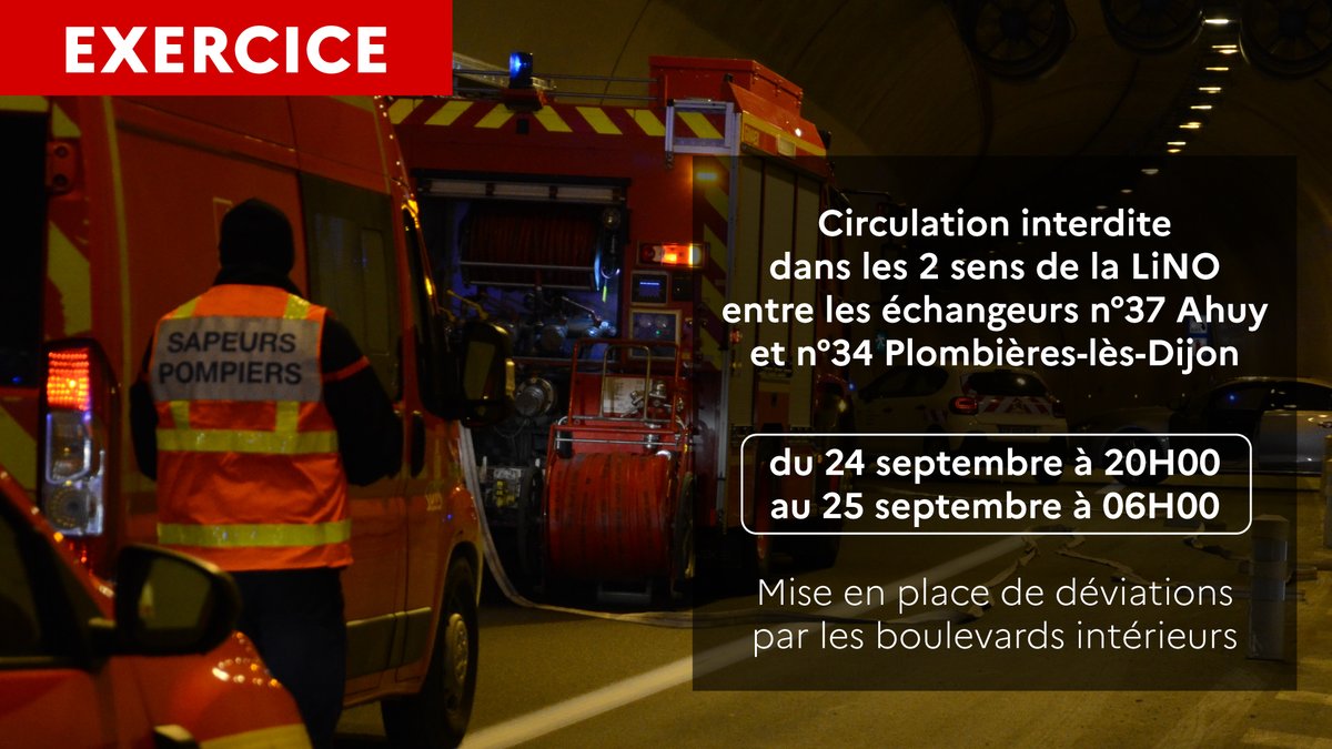 #ExerciceSécuritéCivile #CotedOr

➡️ Dans la nuit du mercredi 24 au jeudi 25 septembre 2025, la préfecture de la Côte-d’Or organise un exercice de sécurité civile dans le tunnel de Talant qui simulera un accident de la circulation routière entre plusieurs véhicules.

⚠️ Cet
