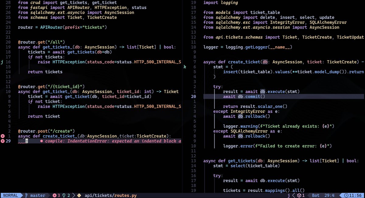 mutwiriian's tweet image. I said I was going to master FastAPI and SQLAlchemy.

Text editing with #LazyVim and window navigation on #Hyprland has made this a breeze!

With touch typing I am even more productive...