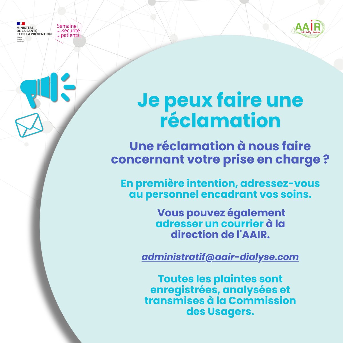 AAIRDialyse's tweet photo. Connaitre ses droits, c’est aussi être acteur de sa santé !

A l’occasion de la Semaine nationale de la Sécurité des Patients, nous vous proposons un rappel de vos droits.

N’hésitez pas à en échanger avec le personnel soignant qui assure votre prise en charge.

#SSP2025 https://t.co/XSj4QJ4vwp