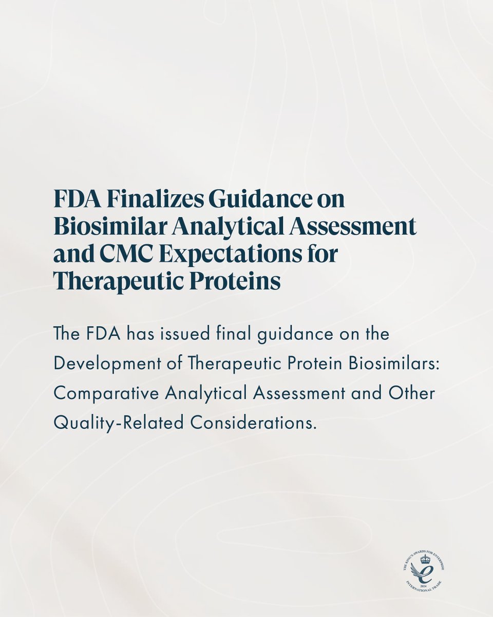 scendea's tweet image. The FDA has issued final guidance on the Development of Therapeutic Protein Biosimilars: Comparative Analytical Assessment and Other Quality-Related Considerations. 
-
#Biosimilars #TherapeuticProteins #FDAGuidance #DrugDevelopment #Pharmaceuticals #QualityAssessment