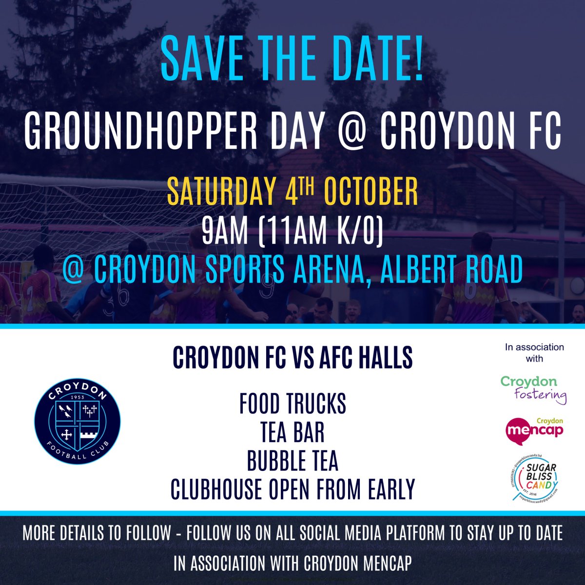 Save the date!
Saturday 4th October sees the <a href="/SCEFLeague/">Presence & Co. SCEFL League</a> #Groundhopper Day at <a href="/Croydon_FC/">Croydon FC</a>! Doors open from 9AM and KO is at 11AM, leaving you to watch the other <a href="/SCEFLeague/">Presence & Co. SCEFL League</a> #groundhop matches. 
Oh, and we sell PRINTED PROGRAMMES!! Very important for #nonleague #football fans.
