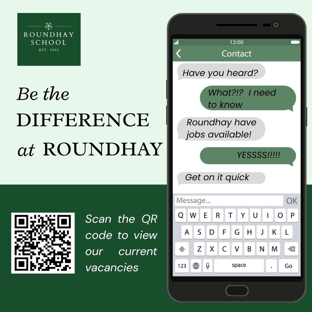 Be the Difference at Roundhay School!

Why Roundhay?
✅ Ofsted Outstanding ✅ World Class School ✅ Red Kite TSA Partner

Take the leap - you won’t just work here, you’ll make a difference.
🔗 careers.roundhayschool.org.uk

#BeTheDifference #EducationJobs #WeAreRoundhay