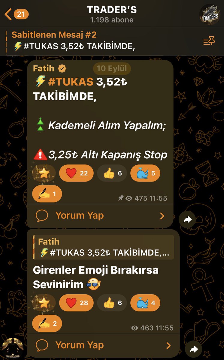 Trader’s Ücretsiz Grubumuzda 3,52₺ Fiyatıyla Giriş Aldığımız #TUKAS;

4,10₺ Zirvesiyle Grubumuza %15’dan Fazla Kaar Marjı Sağladı :)

💸SENDE KAZANMAK İSTERSEN               
t.me/Trader_S_Grup

#bıst #tavan #pekgy #cgcam #hisse #Borsaistanbul #bist100 #borsa #faiz