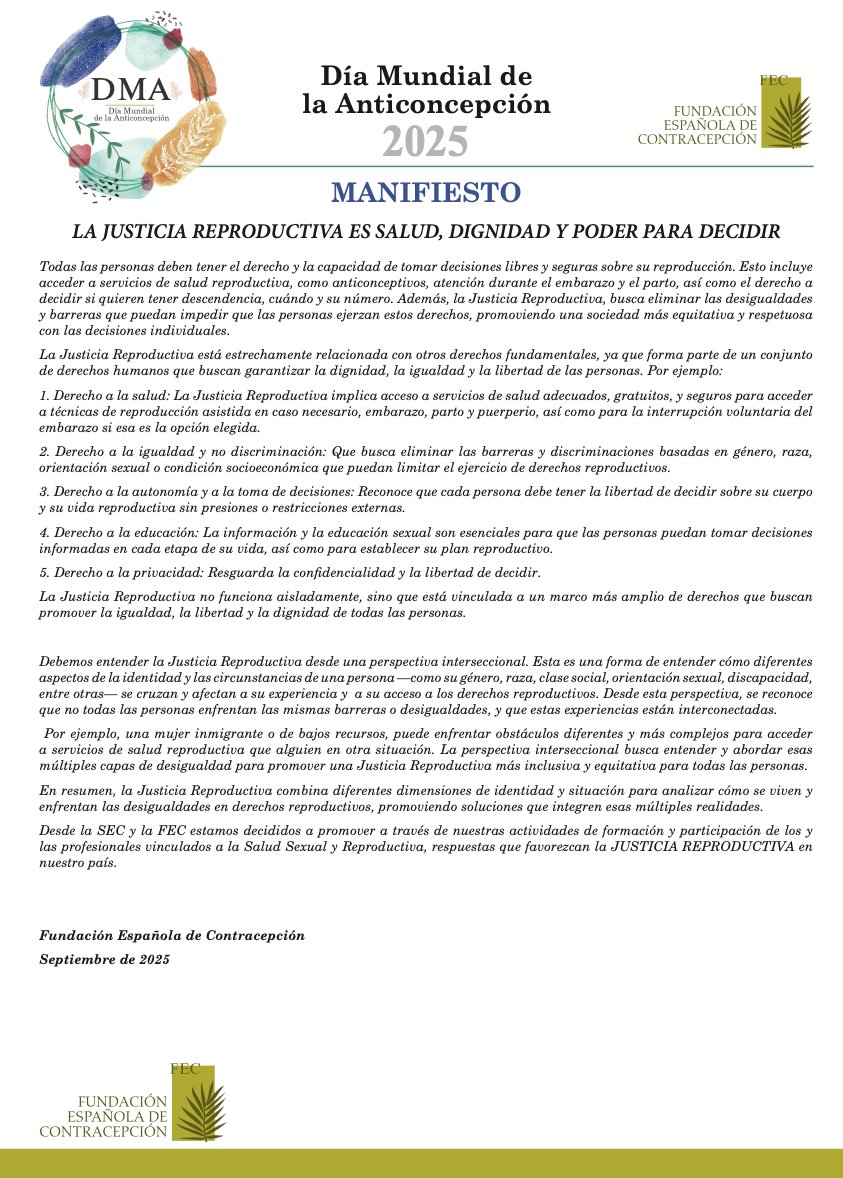 Manifiesto del Día Mundial de la Anticoncepción por una Justicia Reproductiva más inclusiva y equitativa.

La Fundación Española de Contracepción promueve la formación y participación de profesionales vinculados a la Salud Sexual y Reproductiva.

sec.es/manifiesto-del…