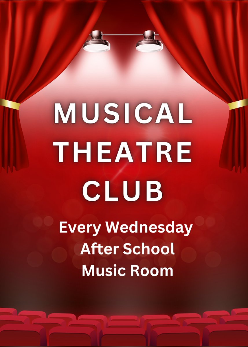Don't forget our Musical Theatre Club starts back tonight after school! 🎭🎤

All year groups are welcome and we would really love some new members to help grow our amazing school choir! 🗣