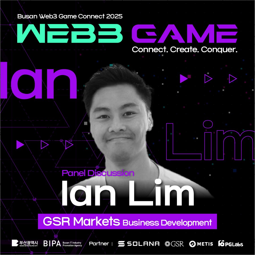 BusanWeb3Game's tweet photo. 🎙Speaker Spotlight

Ian Lim, Business Development at GSR

Ian connects GSR’s decade of market-making and liquidity expertise with projects across Asia. From OTC trading to derivatives, he helps projects secure stable markets and long-term growth.

Expect candid perspectives on liquidity, trading, and market structure in Web3.