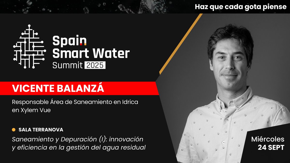 Ponente confirmado en #SSWS2025

👤 Vicente Balanzá — Responsable de Álrea de Saneamiento en <a href="/IdricaHQ/">Idrica</a> / Xylem Vue
🗓️ 24 sept | 📍 Sala Terranova
💬 Saneamiento y Depuración (I): innovación y eficiencia en la gestión del agua residual

👉 iagua.es/spain-smart-wa…