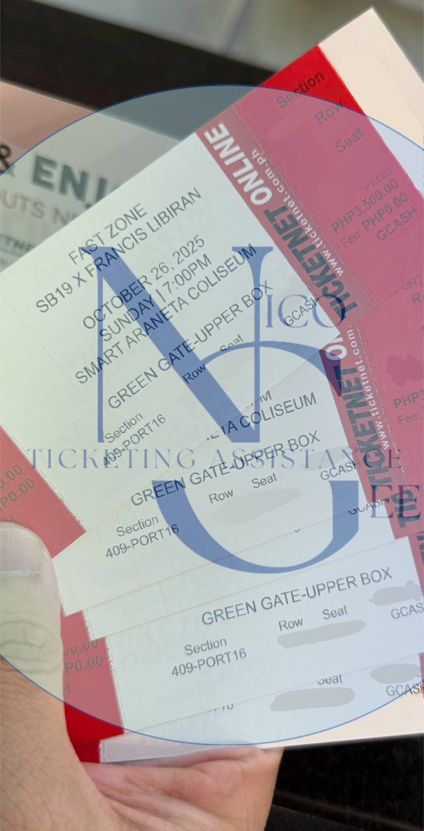 [#SB19 #FrancisLibiran #FastZone]

Secured tickets for today🥳. Baka may gusto pa humabol for GCash onsite today

wts lfb tpa ticket htb proxy

FORM: forms.gle/8mUZvXKe4uKkxa…

📢 Ticketing assistance / pasabuy / pasabay / pabili for SB19 FAST ZONE is still open✨

🎡 Smart Araneta