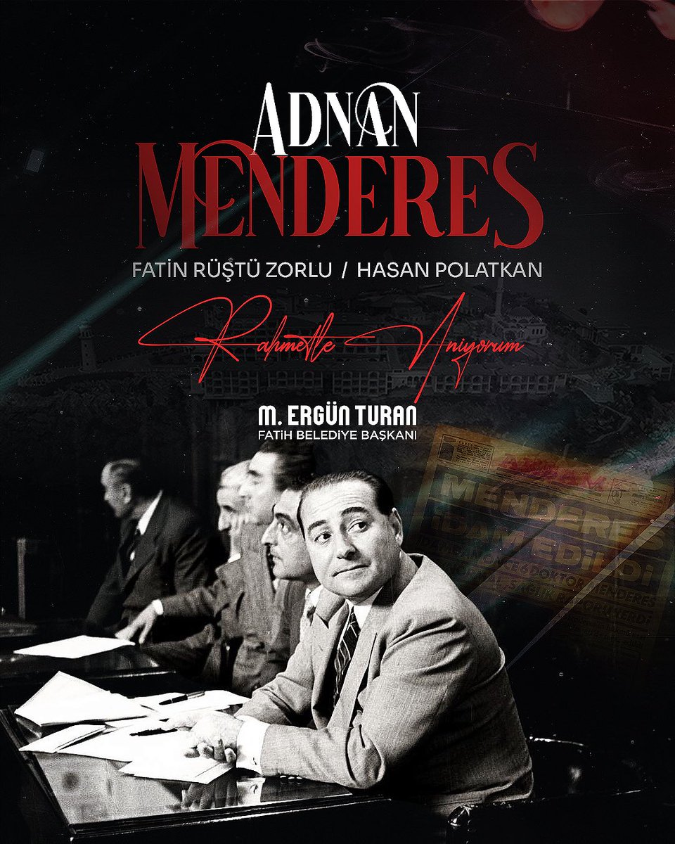 Millet iradesine pranga vurmak isteyen darbeciler ve Yassıada’nın zalim mahkemeleri, ülkemizin hafızasına kara bir leke olarak kazındı.

64 yıl önce idam edilen Başbakanımız Adnan Menderes ile yol arkadaşları Fatin Rüştü Zorlu ve Hasan Polatkan’ı rahmetle yâd ediyorum.

Mekanları