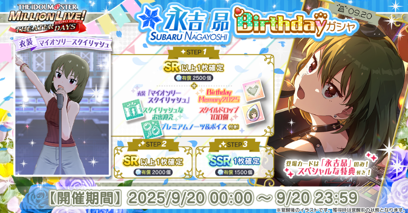 永吉昴Birthdayガシャ』開催！ 昴ちゃんのカードのみ登場するガシャで1