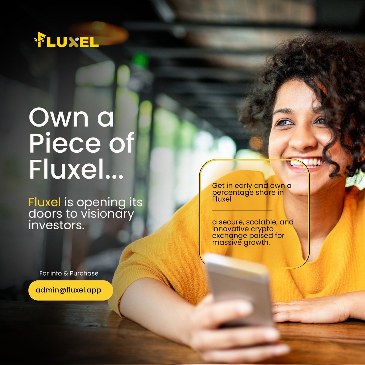 Investor Opportunity with Fluxel Exchange.
Fluxel Exchange is positioning itself as a next generation digital asset trading platform, designed to deliver unmatched speed, security, and accessibility. 

We are currently extending an exclusive opportunity for  investors /Share