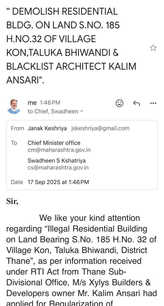 jskeshriya's tweet photo. Sent #Email to #ChiefMinister #DevendraFadnavis as #Corrupt #MMRDA officials are protecting the "Mastermind" #Architect Kalim Ansari who is encouraging #Illegal & #Unauthorise #Construction in #Kon gaon, #Taluka #bhiwandi
Even MMRDA #Commisioner @DrSanMukherjee is unable to take action against Illegal Construction & the Architect.