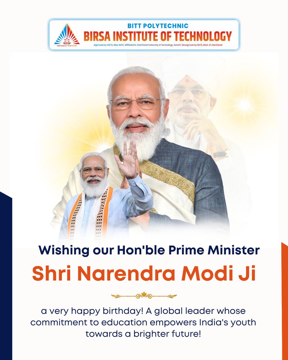 bittpolytechni1's tweet image. Happy birthday to the Honorable Prime Minister of India, Shri Narendra Modi 
Your leadership and dedication continue to inspire us all
 
From all of us at BITT, wishing you a year filled with good health and success.

#NarendraModi #HappyBirthdayNarendraModi #PMModi #India #BITT