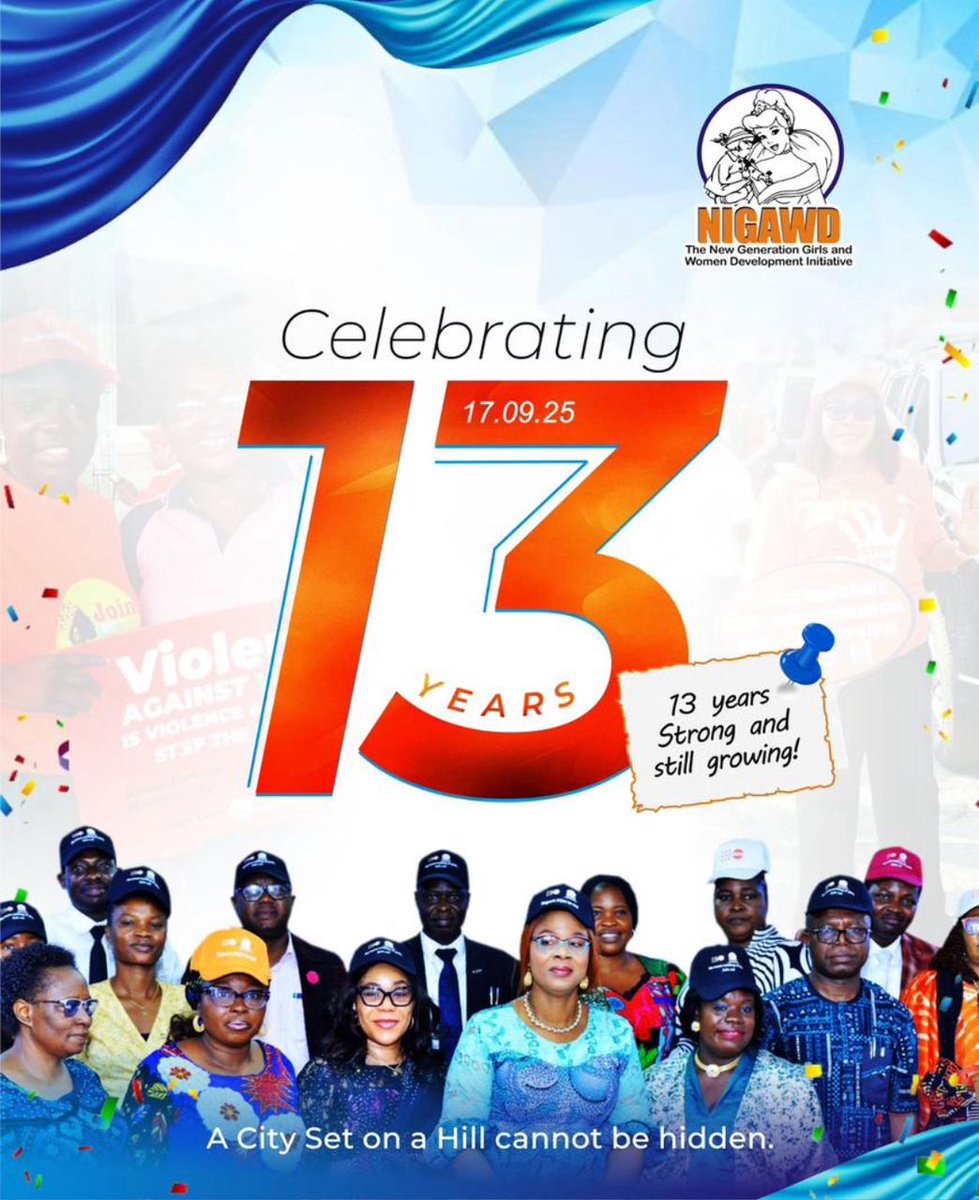 NIGAWD's tweet image. Today, we celebrate 13 years of impact, growth, &amp;amp; resilience.
NIGAWD has been at the forefront of empowering girls, women, and communities. Building voices, shaping futures, and driving change. 
Here’s to 13 years of breaking barriers and to many more years of transforming lives.