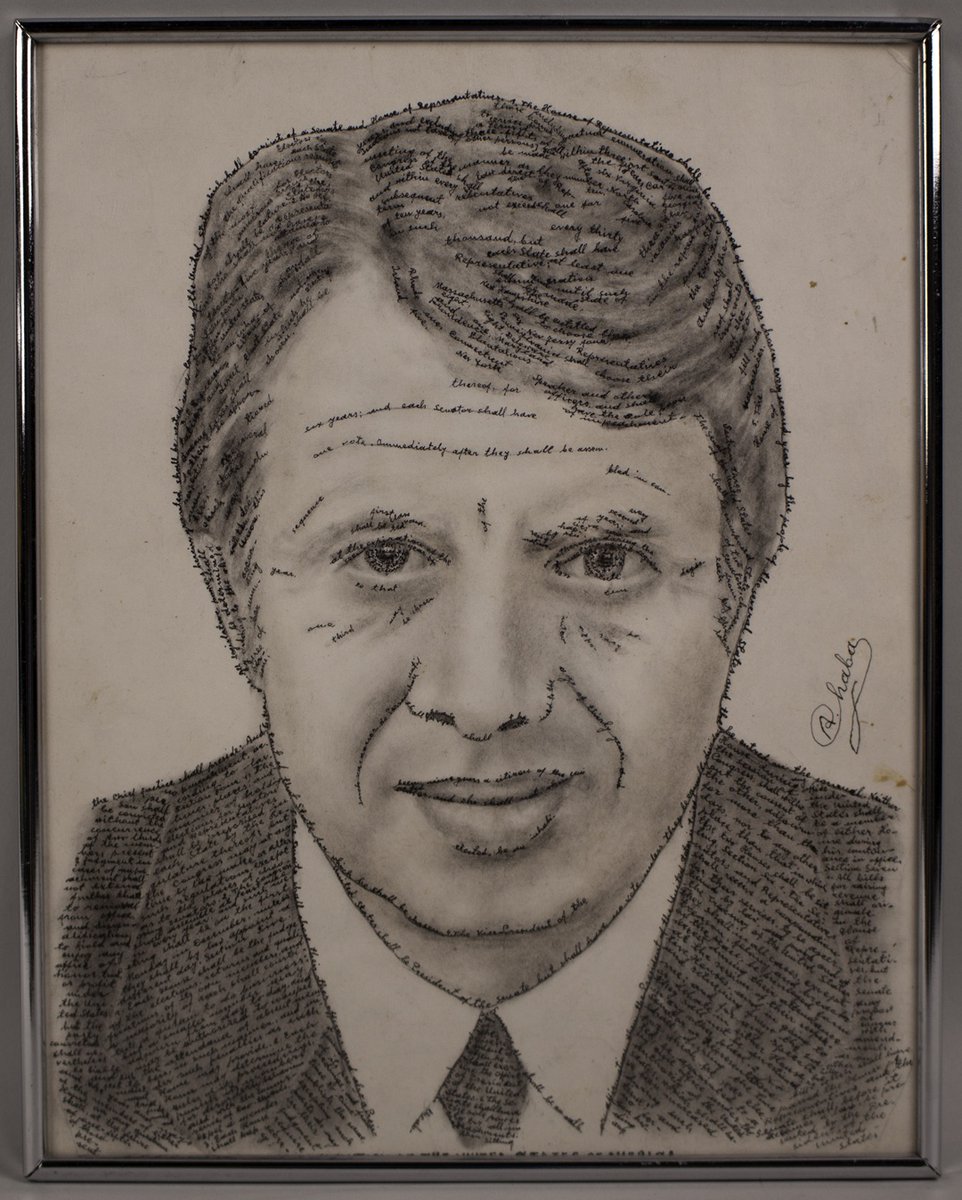CarterLibrary's tweet image. Today is #ConstitutionDay! This sketch of President Carter has the words of the Constitution written throughout. This object was a gift from the artist, A. Chaba, of Israel in 1977. Object #77.1187
