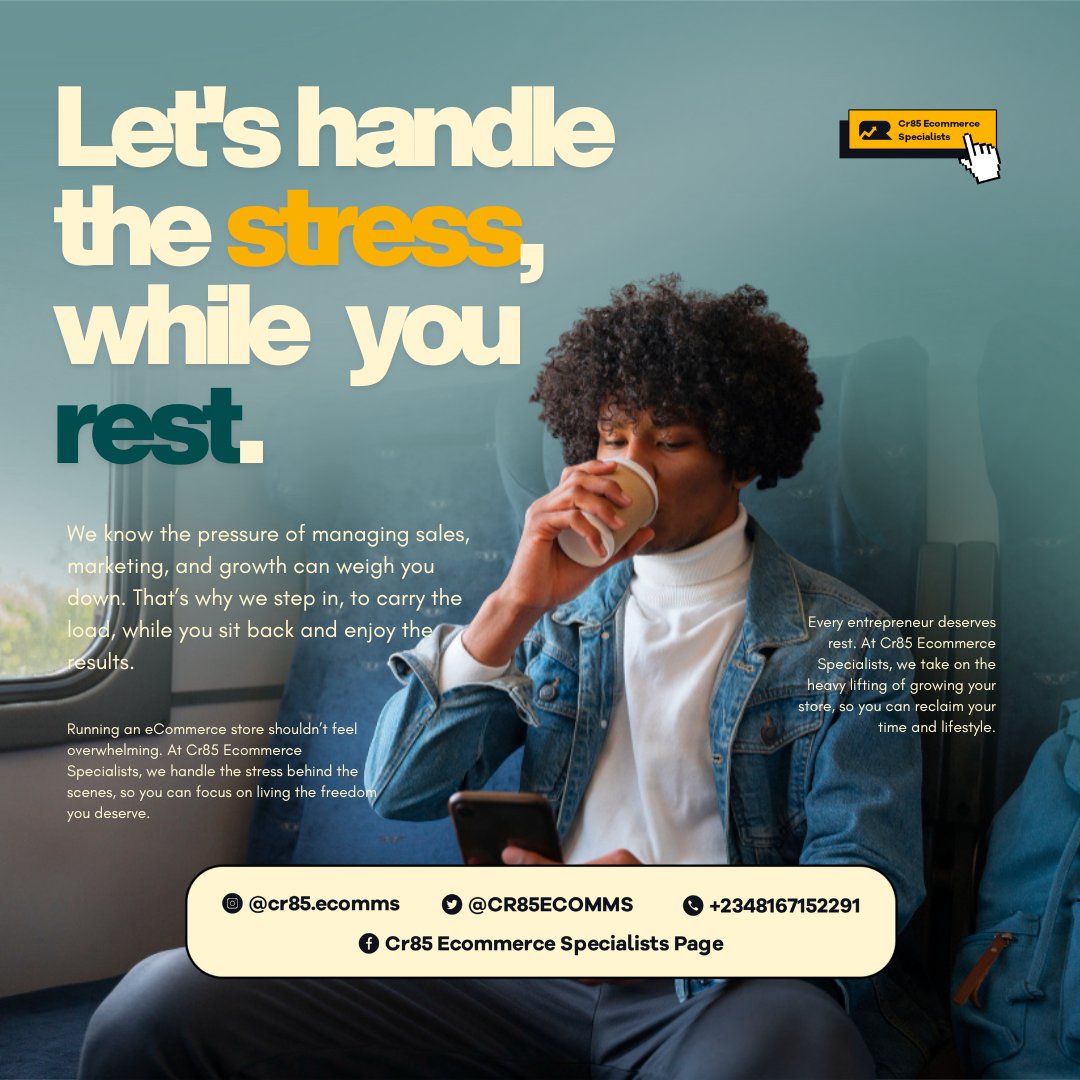 CR85ECOMMS's tweet image. We know the pressure of managing sales, marketing, and growth can weigh you down. That’s why we step in, to carry the load, while you sit back and enjoy the results.

#cr85ecommerce #worksmarternotharder #ecommercesuccess #businessgrowth #lifestylefreedom #digitalentrepreneur