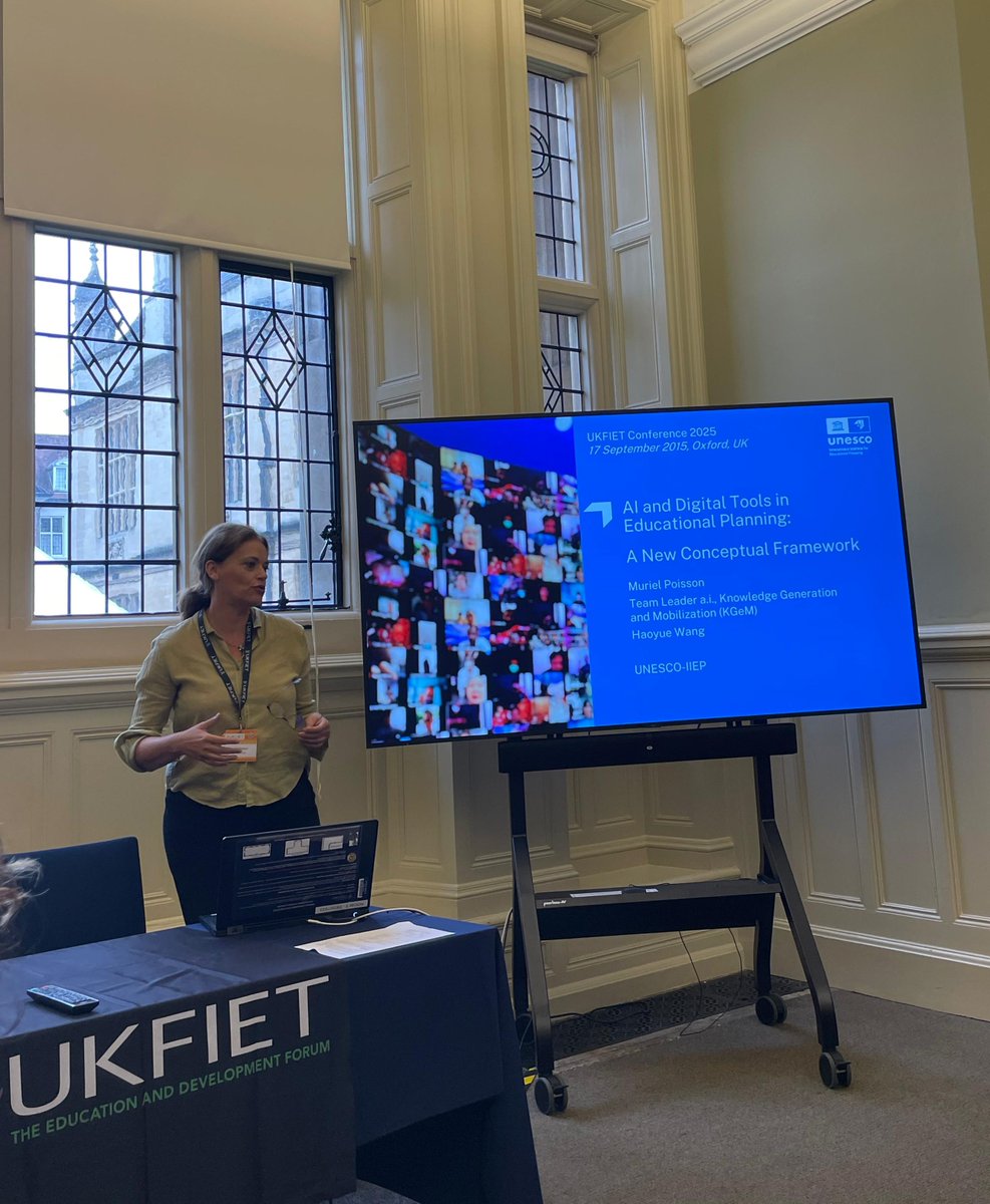 At #UKFIETConf, <a href="/ETICO_IIEP/">Muriel Poisson</a> shared a 🆕 conceptual framework on #AI applications in education policy-making, which identified 4 key domains based on a review of 100+ policy documents from 45 countries:
🏛️Governance
⚙️Infrastructure
🧑‍🏫Teaching &amp; learning
🗂️Planning &amp; management