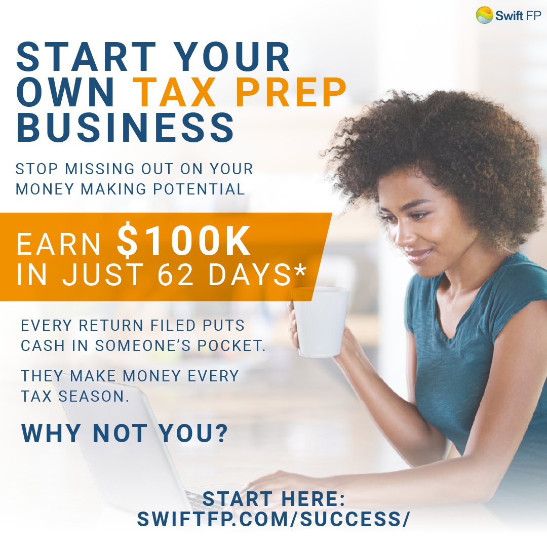 swiftfp's tweet image. Start your own tax prep business with Swift Financial Partners 🚀 Earn more every season & build real success. Get started at swiftfp.com/success/
Disclaimer: $100k in 62 days reflects potential, not a guarantee. Results vary.
#taxpros #taxbusiness #efile #taxreturn