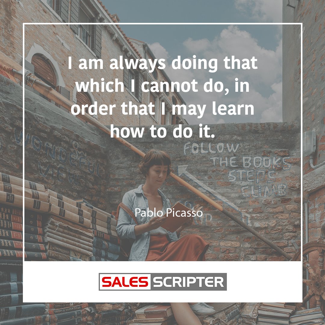 I am always doing that which I cannot do, in order that I may learn how to do it.
Pablo Picasso

#salesqoutes #salesquoteoftheday #salesquotesoftheday #quote #successquotes #successquote #salesmotivation #motivationalquotes #motivationquotes #mindsetiseverything #successtips