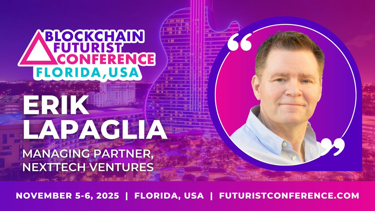 Futurist_conf's tweet image. 🚀  New Futurist Miami Speaker: Erik LaPaglia 🚀 

Excited to welcome @ErikLaPaglia, Managing Partner at Nexttech Ventures, to the 8th Annual of Blockchain Futurist Conference in Miami! 🌴

📅 Nov 5–6, 2025
📍 DAER &amp;amp; Hard Rock Hotel + Casino

See you in the future 🔮