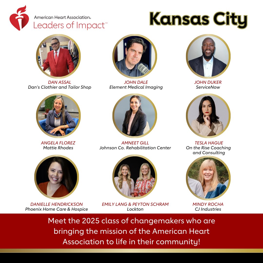 Kansas City, meet your Leaders of Impact! 🏆❤️

Over the next 7 weeks, they’ll lead with purpose while raising awareness, advocating for change, and fueling lifesaving research. 

It all starts on Thursday, September 18! #AHALeadersofImpact

spr.ly/6012AMhXy