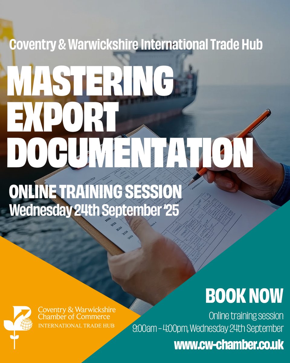 STREAMLINE YOUR EXPORT DOCUMENTATION! The Countdown is on! There is just 1 week to go until our Mastering Export Documentation training session.

Don't let paperwork hold your business back, secure your place today👉cw-chamber.co.uk/events/masteri…
