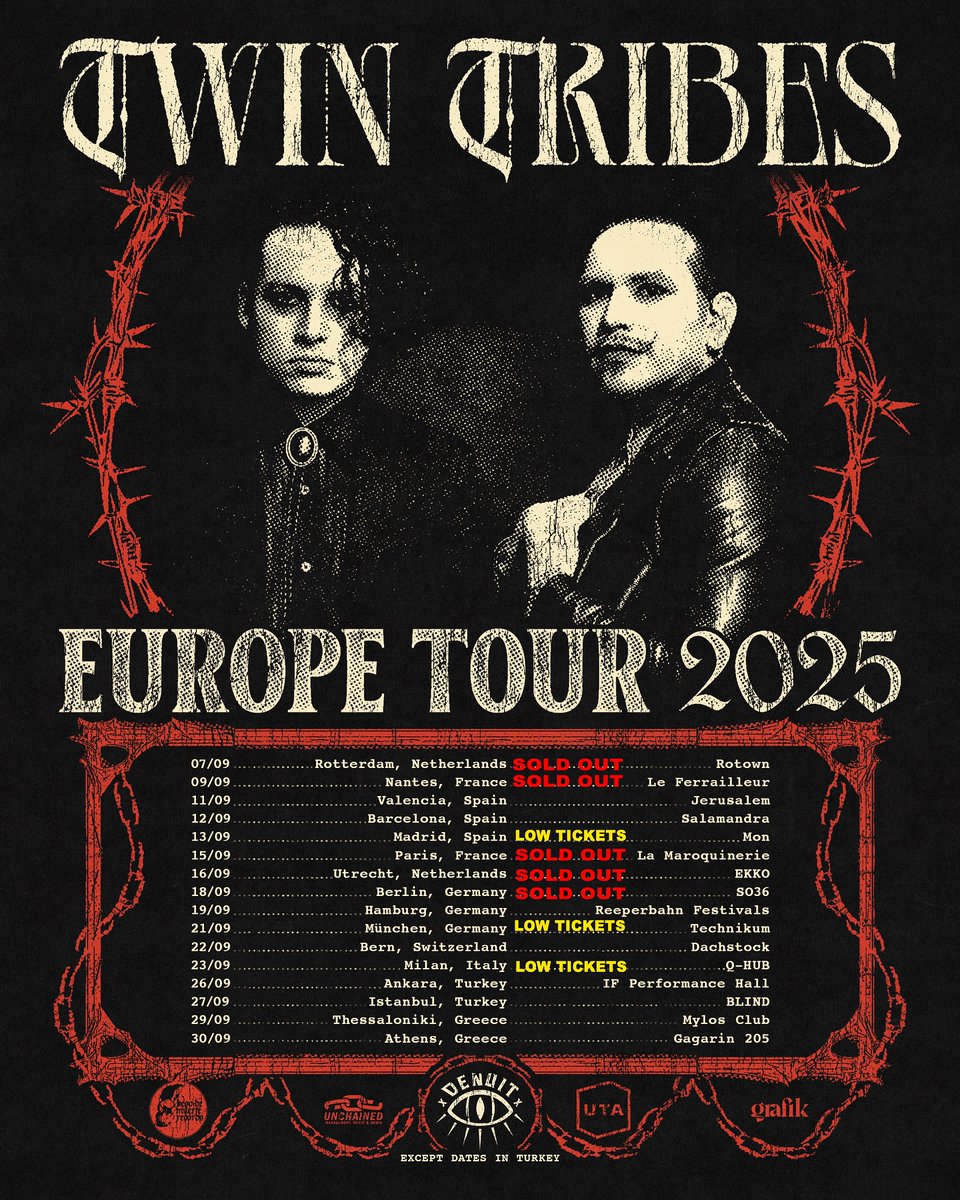 Darkwave ve postpunk'ın modern yüzü Twin Tribes, Avrupa turnesi kapsamında ilk kez Türkiye'ye geliyor. 27 Eylül Blind konserinde son 47 bilet kaldı 🔥