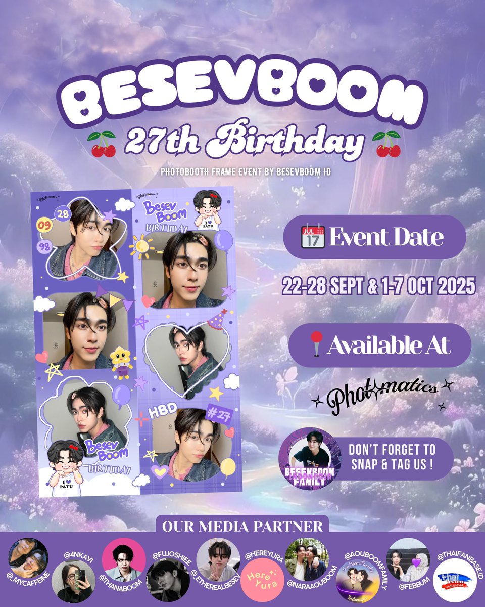 besevboomID's tweet photo. 𓍢ִ໋🌷͙֒  𝘽𝙚𝙨𝙚𝙫𝙗𝙤𝙤𝙢 27𝙩𝙝 𝘽𝙞𝙧𝙩𝙝𝙙𝙖𝙮 ! ♡ 

— Photobooth Event by @BesevboomID 

📆 22 - 28 Sept &amp; 1 - 7 Oct 2025
📍Photomatics 

Share your moments use #JellyBoomJarNo27 and don’t forget to tag us guys! 🧸ྀི

#Birthboomday27th 
#เยลลี่บูม #besevboom https://t.co/h8sT5YNWKf