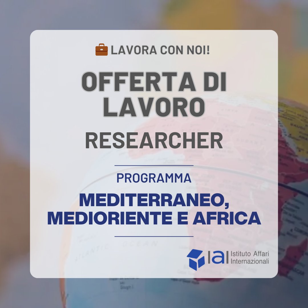 📢 Aperto il bando per la selezione di una figura da inserire come ricercatrice/ricercatore nell’ambito del Programma Mediterraneo, Medio Oriente e Africa!

🎯 Requisiti:
▪️ ottima conoscenza dell’inglese e dell’italiano
▪️ Laurea Magistrale, Dottorato e/o esperienza nella