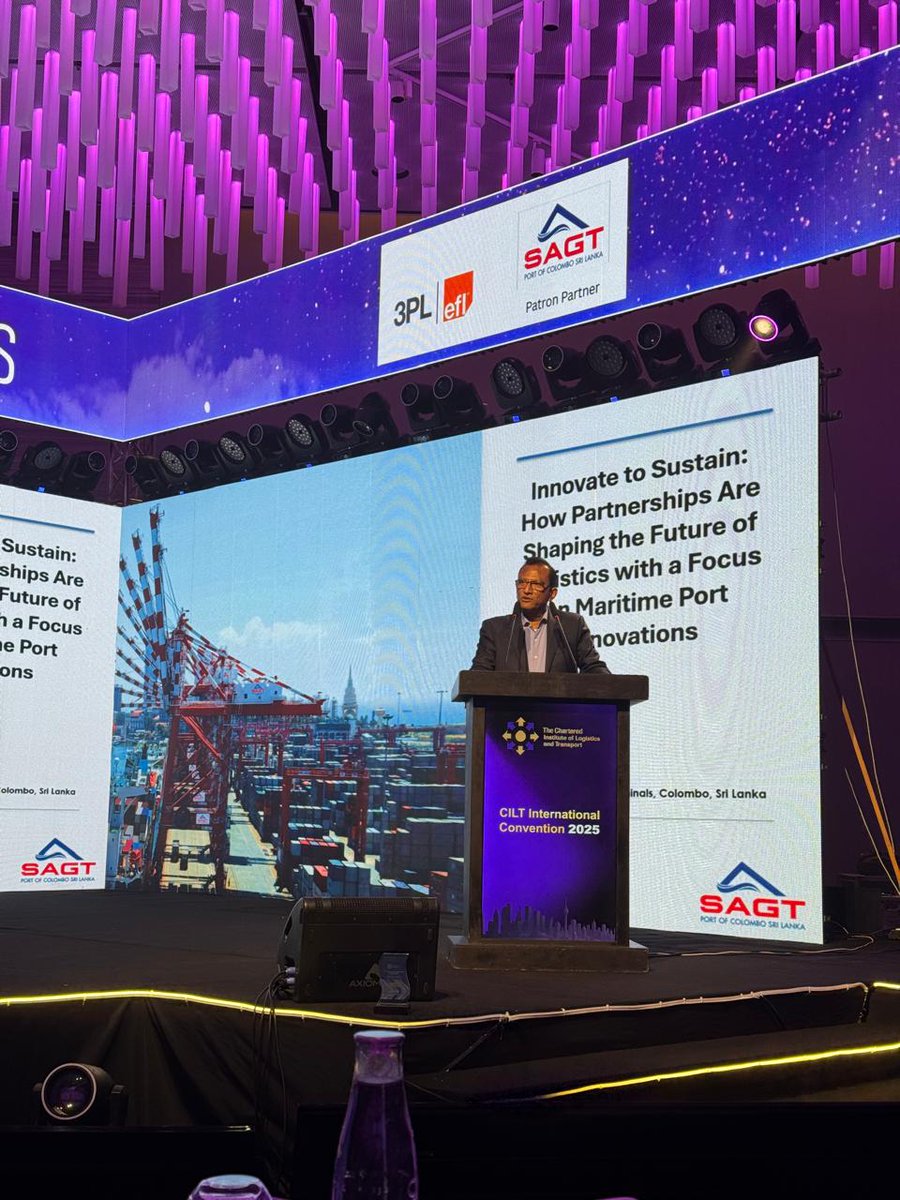 At the CILT International Convention 2025, SAGT’s COO, Upul Jinadasa, underscored the importance of collaboration and innovation in sustaining growth in the port and maritime industry during his keynote address on 'Innovative to Sustain'.

#PortofColombo #SAGT #POC #PortOfColombo