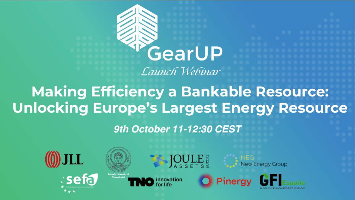 Join us this October 9th for the launch of the LIFE Generating Efficiency Energy As a Resource #GearUP, project creating a framework that transforms #energyefficiency into a measurable, certified, and transactable resource. 
🔗 lnkd.in/er5vXyDG

 #SustainableFinance #SEFA