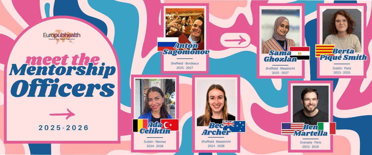 Meet our Mentorship Program Officers 2025–2026! 🌐🤝 ✨
They’ll lead the fifth edition of the EPH+/EPHSA Mentorship Program, support students, and strengthen connections. 💡📚

Stay tuned for info on how to join! 🔗🌟