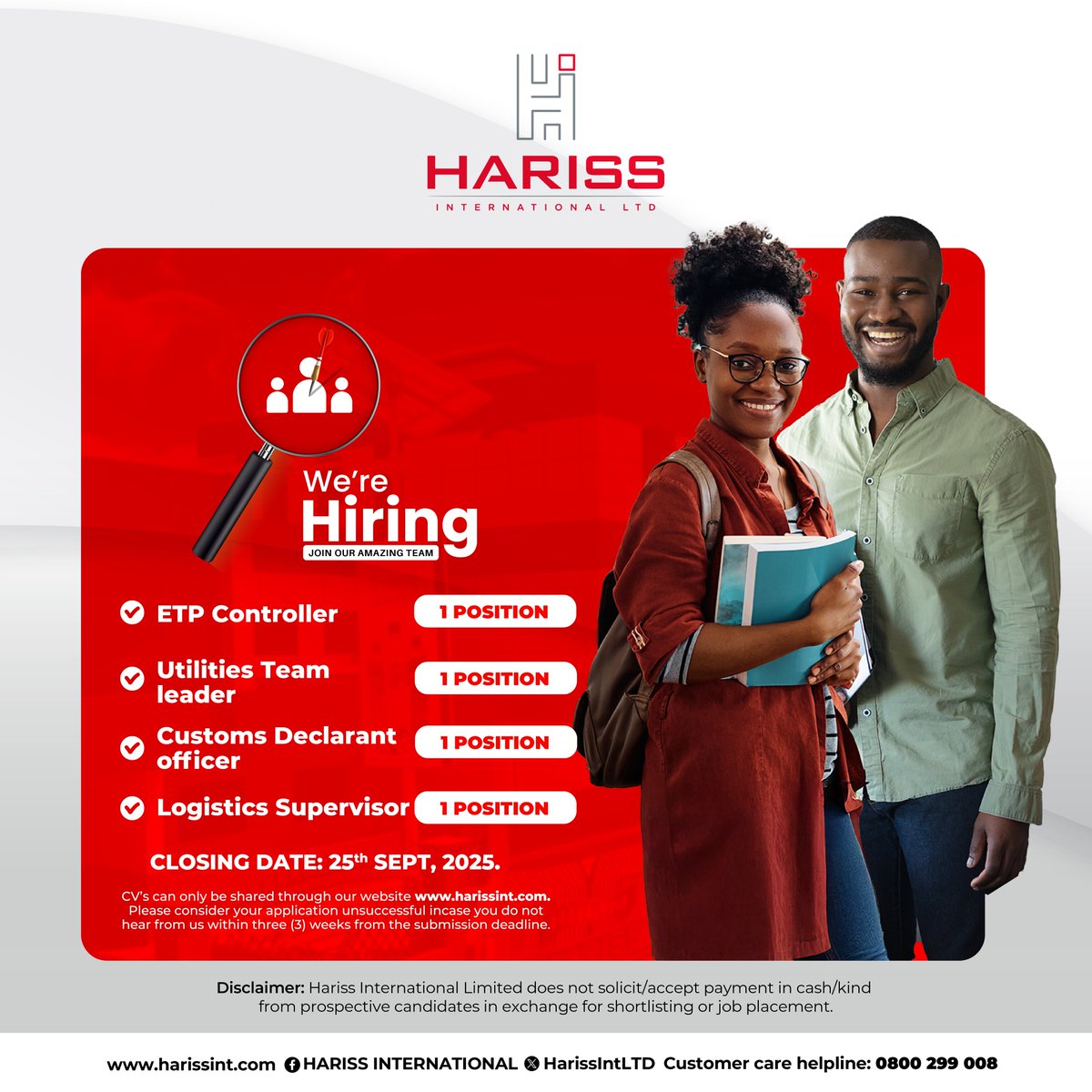🚨 We’re Hiring! 🚨

We’re looking for passionate, driven individuals to join our growing team.

Looking for your next big career move? Explore our open positions and apply today: harissint.com/career