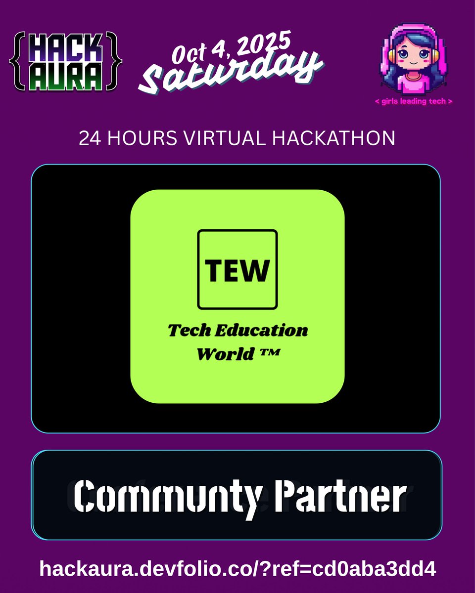 TechEducationW1's tweet photo. 🚀 Excited to announce that Tech Education World™ is now a Community Partner of #HackAura2025 🎉

⚡ 24-hr Virtual Hackathon
🏆 $23,600+ Prize Pool
💡 Tracks: AI/ML • Web3 • Open Innovation
📅 Oct 4th | 🌐 Online

👉 Register now: https://t.co/LCpUfxh3bJ

#Hackathon #AI #Web3 https://t.co/t7RcjbM6xq