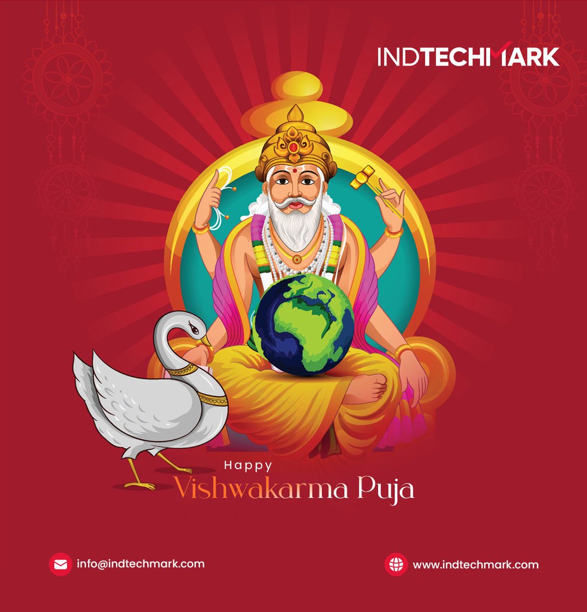indtechmark's tweet photo. Happy #VishwakarmaPuja! 🙏⚙️
May the divine architect bless us with creativity, skill &amp; the vision to keep building a brighter tomorrow.
#INDTechMark #InnovationWithPurpose https://t.co/QMG2lgZt2A