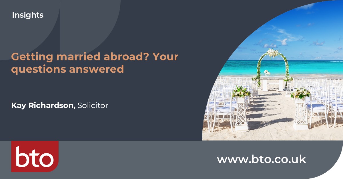 💍 Thinking of a destination wedding? From legal requirements abroad to recognition in Scotland, we’ve got your key questions answered - plus why you might want a Pre-Nuptial Agreement. Read more: ow.ly/QuNx50WXYGZ #familylaw #marriageabroad