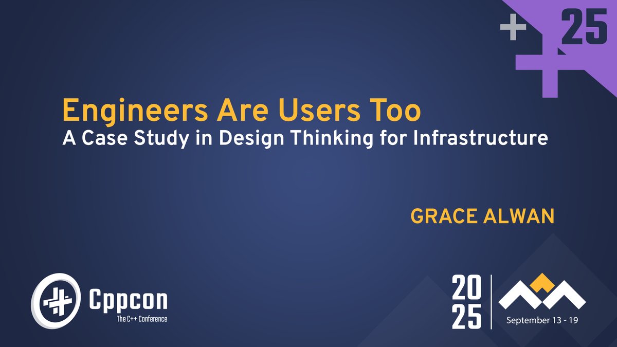 FelippeVelloso's tweet image. In #CppCon 2025's "Business & #Careers" track today (3:15 PM MDT), Grace Alwan explores ways to integrate empathy & user-centric #designthinking into technical work — and how expanding your skillset can accelerate your growth as a C++ or systems engineer
bloom.bg/46Ga4qu