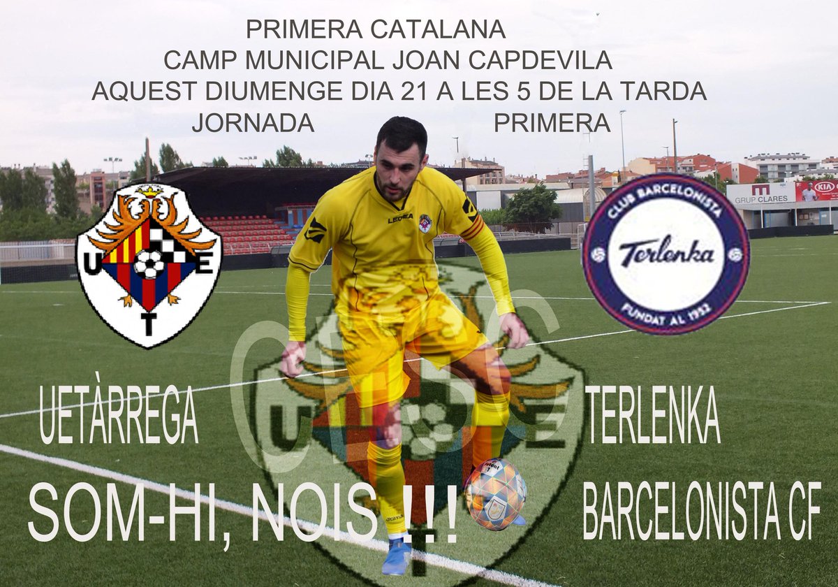 Diumenge 21 de setembre, a les 5 de la tarda, el Mpal. Joan Capdevila de Tàrrega serà l’escenari del retorn de la <a href="/UETarrega/">UE Tàrrega</a> a Primera Catalana, amb el partit de la primera jornada de lliga. Els blaugrana s'enfrontaran al Terlenka Barcelonistes CF.   MOLTA FORÇA, NOIS!!!