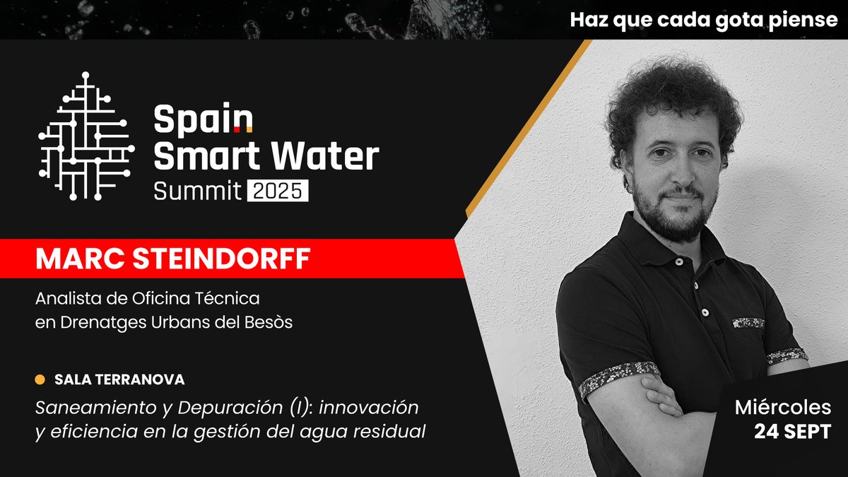 Ponente confirmado en #SSWS2025

👤 Marc Steindorff — Analista de Oficina Técnica en Drenatges Urbans del Besòs
🗓️ 24 sept | 📍 Sala Terranova
💬 Saneamiento y Depuración (I): innovación y eficiencia en la gestión del agua residual
👉iagua.es/spain-smart-wa…

#HazQueCadaGotaPiense