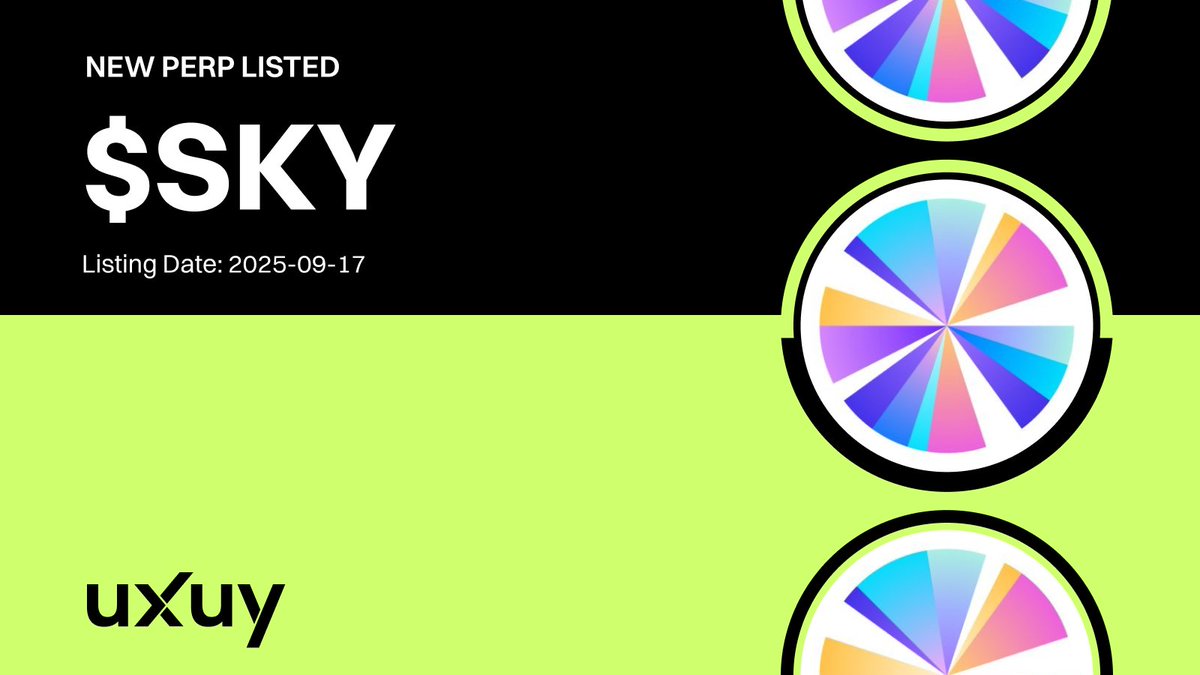 🔥 New Perp Listed: $SKY

💰 Backed by <a href="/SkyEcosystem/">Sky</a>, powering global DeFi &amp; USDS adoption.

🚀 $SKY perp trading is live on UXUY with up to 3x leverage — trade both ways and ride the volatility!

⚡ Trade gas-free on orders above $10 — start today!
👉 uxuy.com/join/QvJWU08yd…