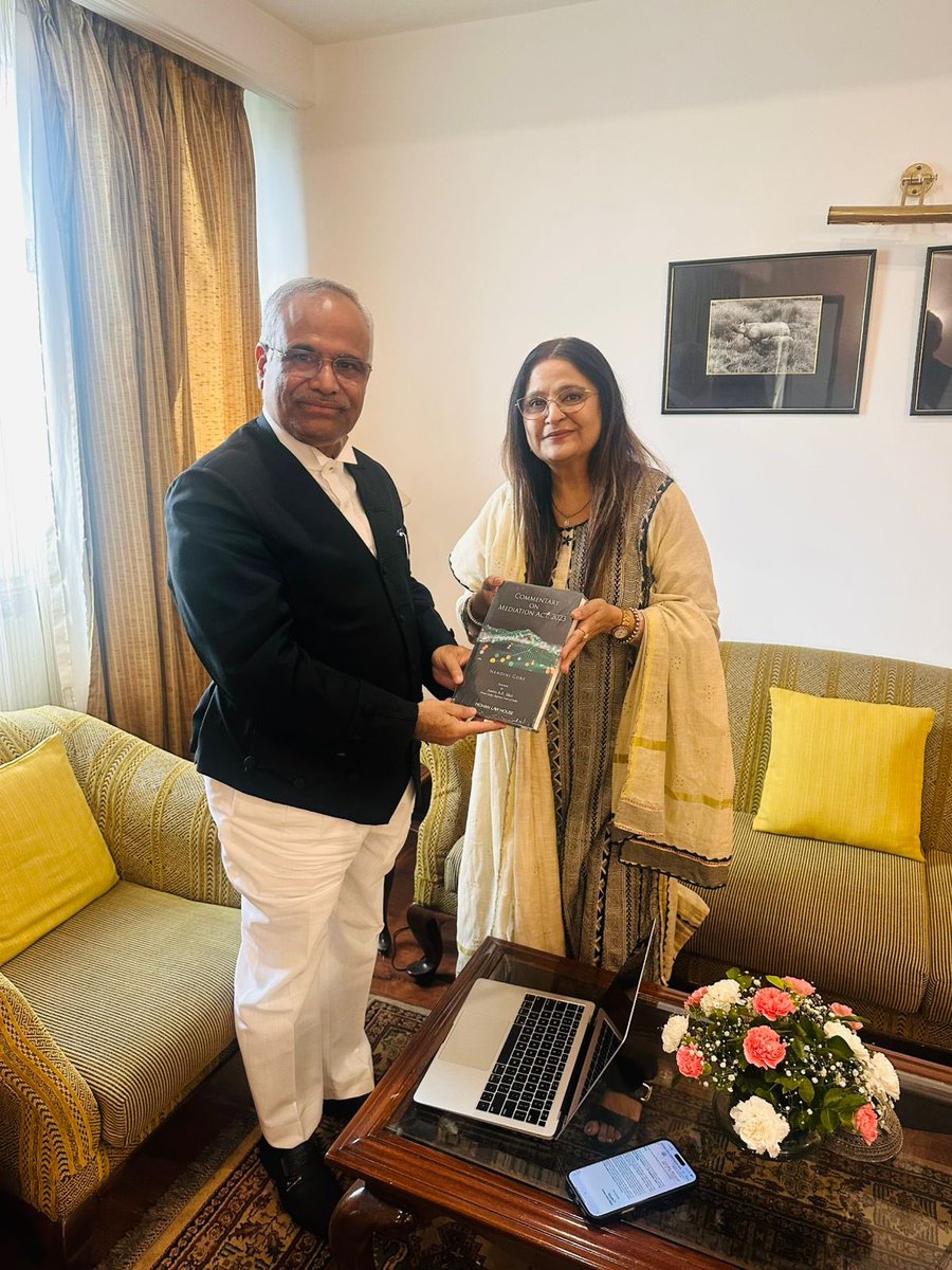 AcharyaPitamba1's tweet photo. It was a great pleasure meeting Ms Nandini Gore ji, Senior Partner of Karanjawala & Co in New Delhi today. She presented the book titled “Commentary on Mediation Act,2023” authored by her which was released on 9th September,2025 by Hon’ble Mr Justice Suryakant and Hon’ble Mr Justice K.V. Viswanathan.